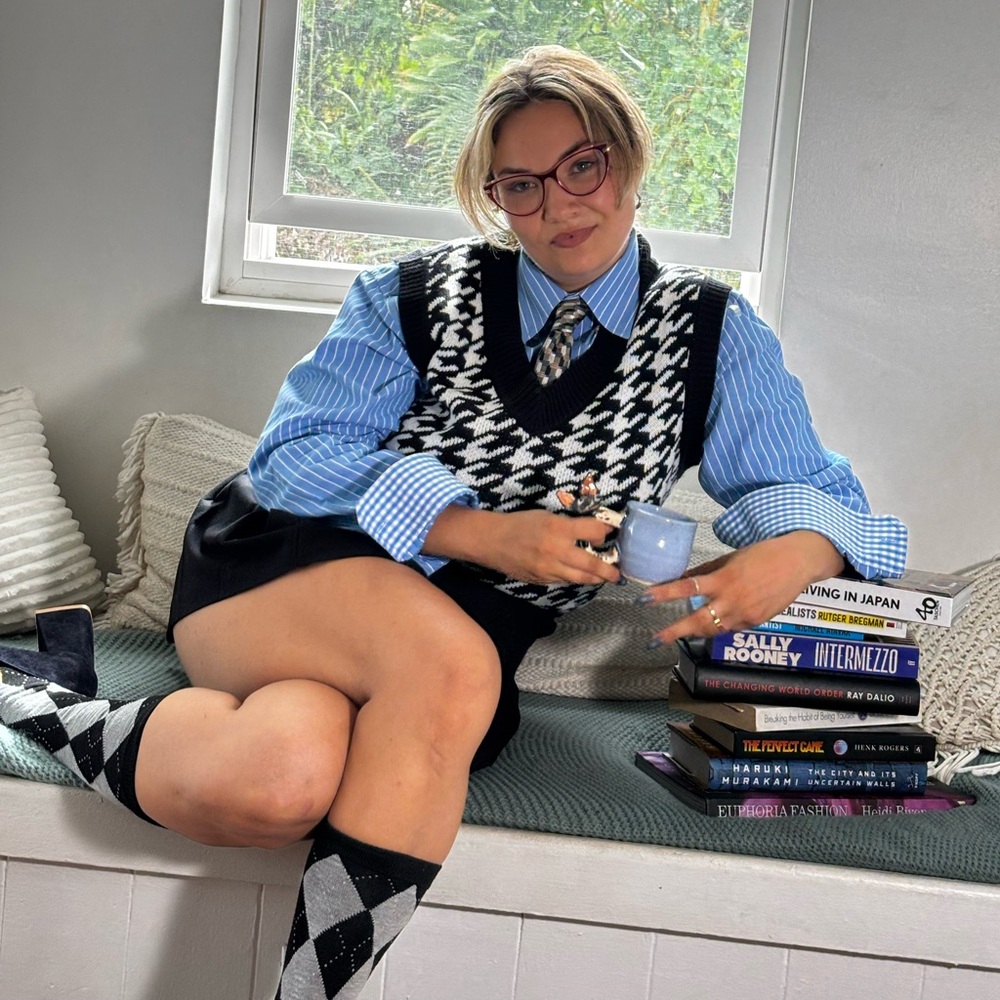 Stylish Black and White Houndstooth Sweater Vest